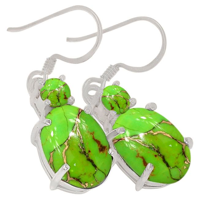 10*14 MM Oval & 5*5 MM Round - Green Copper Turquoise Earrings - ER2190GC