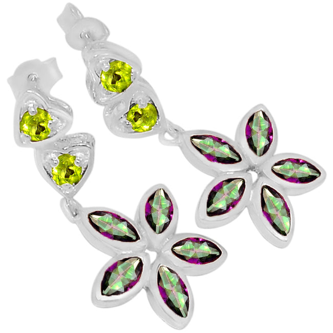 3*6 MM Marquise & 3*3 MM Round - Rainbow Topaz With Peridot Earrings - ER2199MTWP