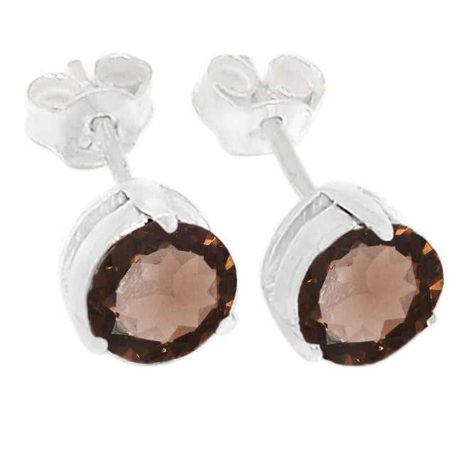 7*7 MM Round - Smokey Quartz Earrings - ER2209SQ