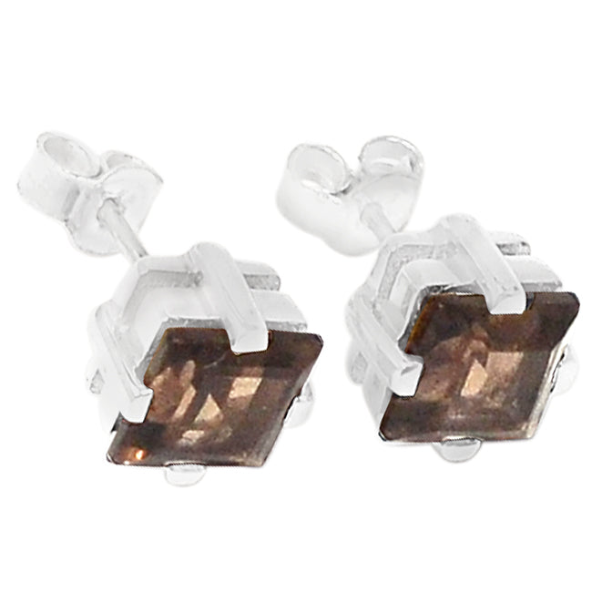 7*7 MM Square - Smokey Quartz Earrings - ER2214SQ