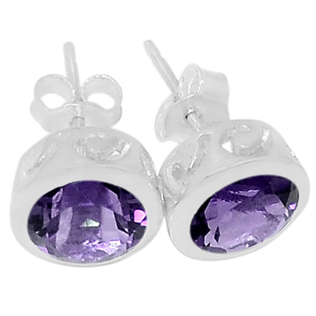 7*7 MM Round - Amethyst Faceted Earrings - ER2220A