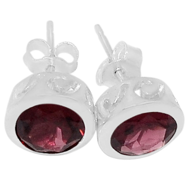 7*7 MM Round - Garnet Faceted Earrings - ER2220G