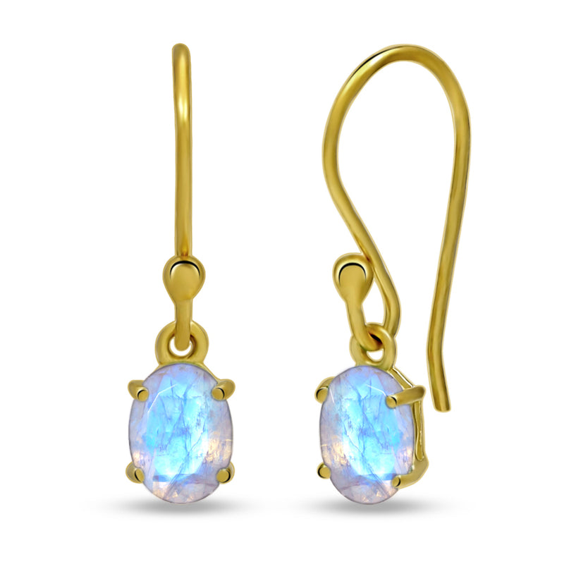 7*5 MM Oval - 18k Gold Vermeil - Rainbow Moonstone Faceted Earrings - ESBC406G-RMF Catalogue