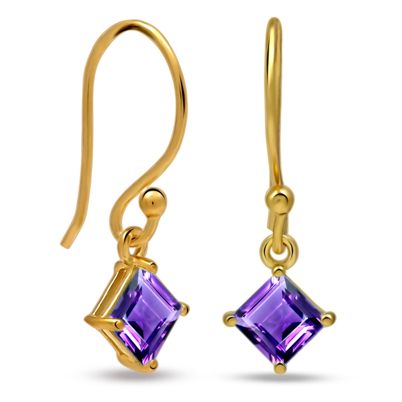 5*5 MM Square - 18k Gold Vermeil - Amethyst Faceted Earrings - ESBC413G-A Catalogue