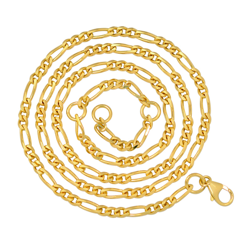 1.2 MM - 2.5 Micron 18k Gold Vermeil - Figaro Chain - FG80 1+3