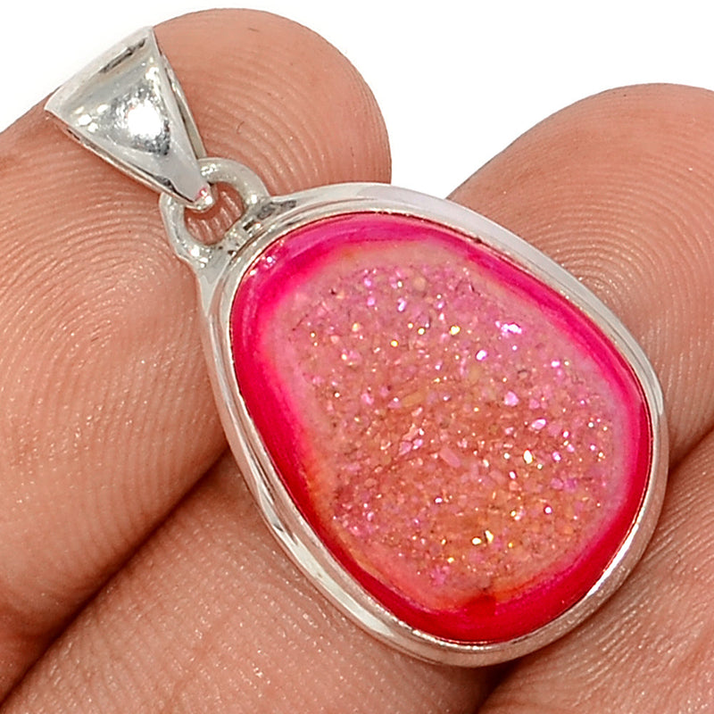 1.2" Fleece Pink Aura Druzy Pendants - FPDP173