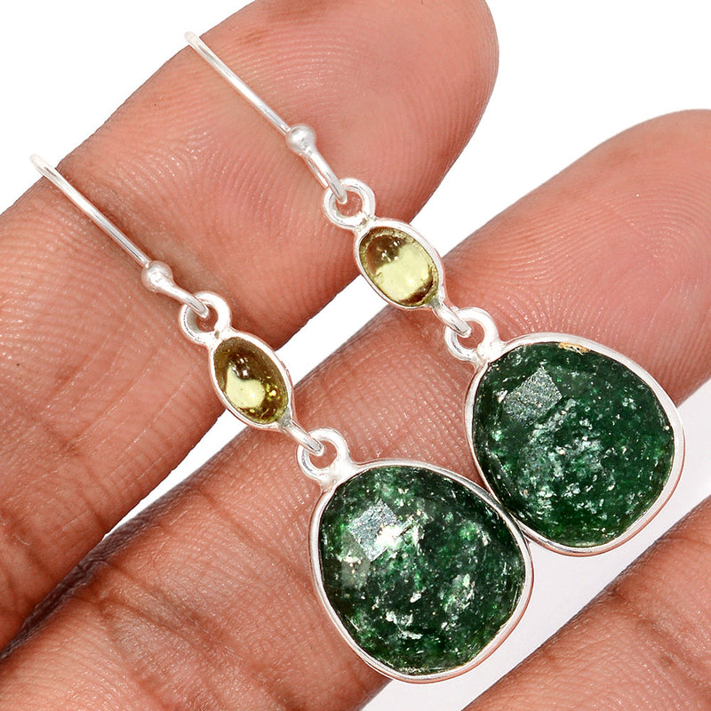 1.7" Green Aventurine Faceted & Peridot Cabochon Earrings - GAFE2