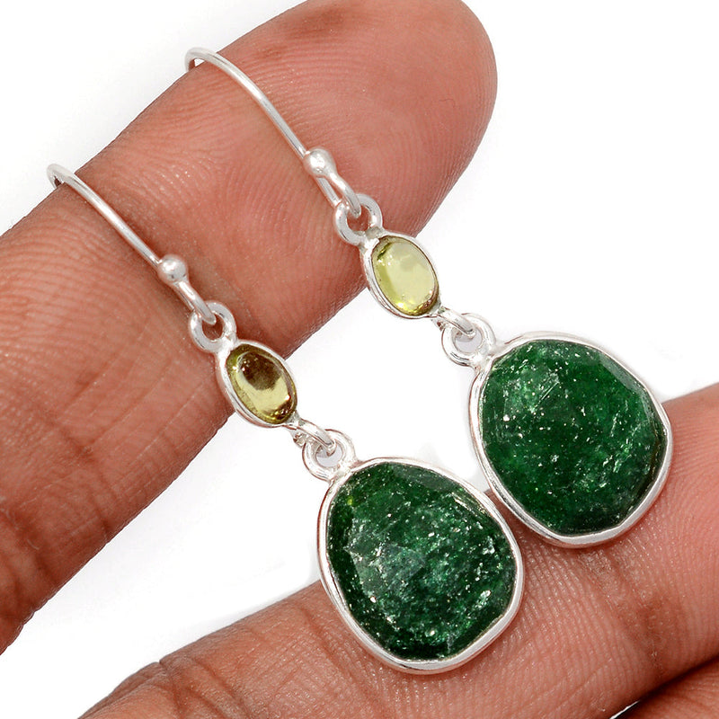1.7" Green Aventurine Faceted & Peridot Cabochon Earrings - GAFE6