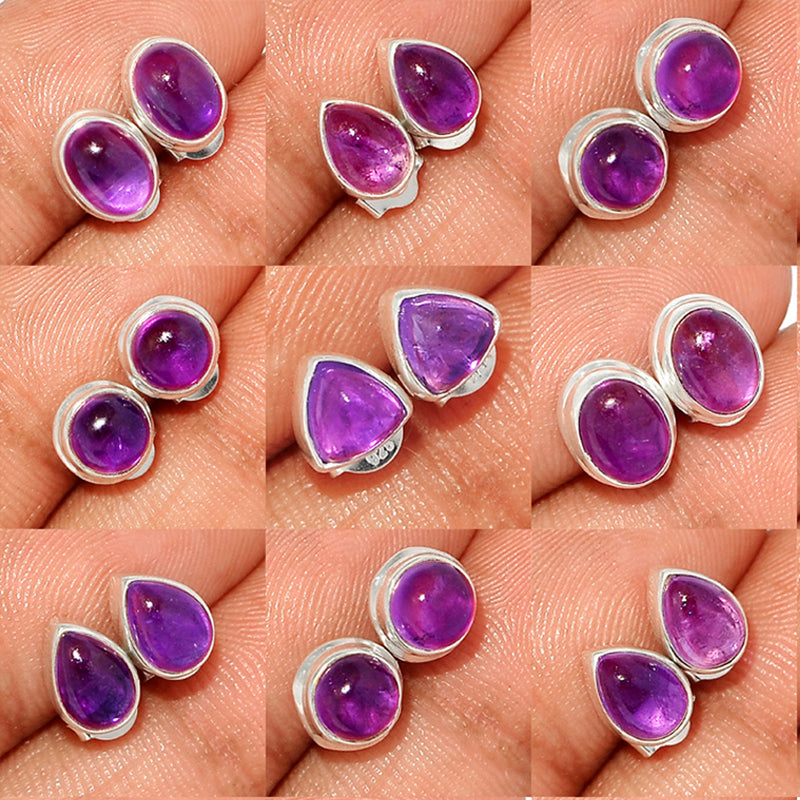 9 Pieces Mix Lot - Amethyst Studs - GAMCS1