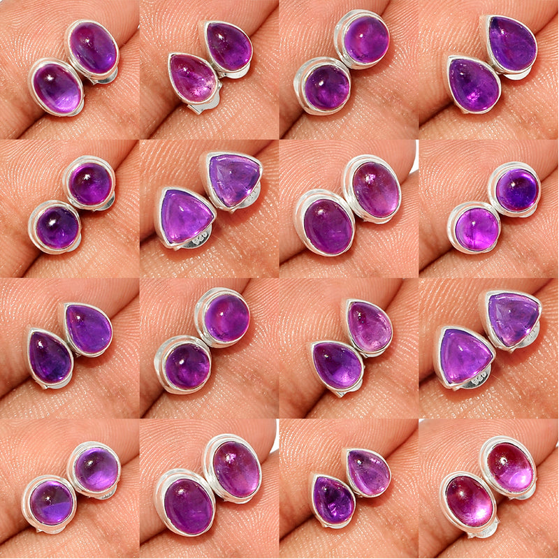 25 Pieces Mix Lot - Amethyst Studs - GAMCS2