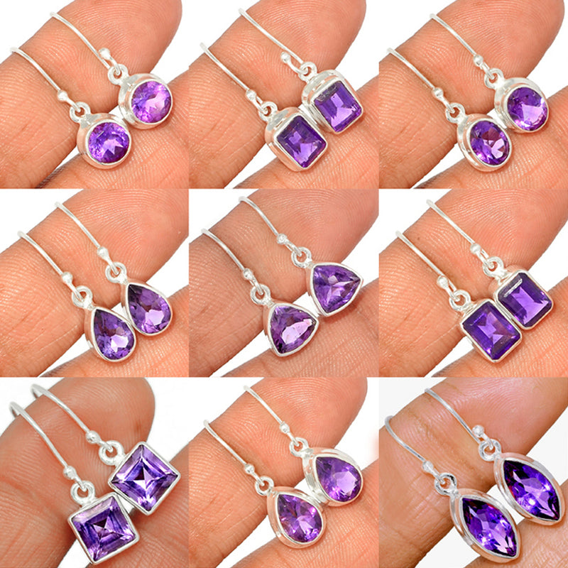 9 Pieces Mix Lot - Amethyst Faceted Earrings - GAMFE1