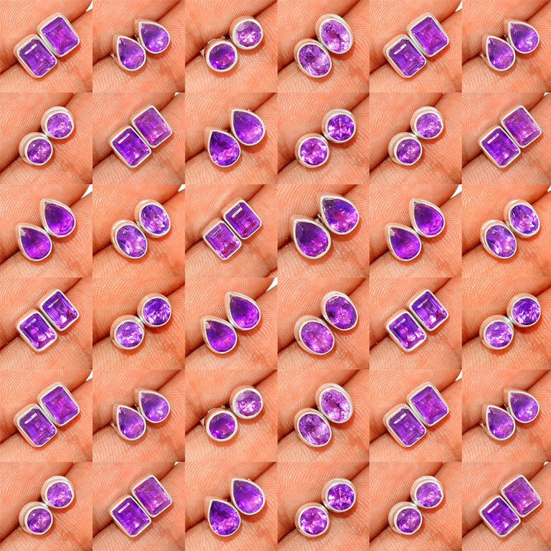 50 Pieces Mix Lot - Amethyst Faceted Studs - GAMFS3