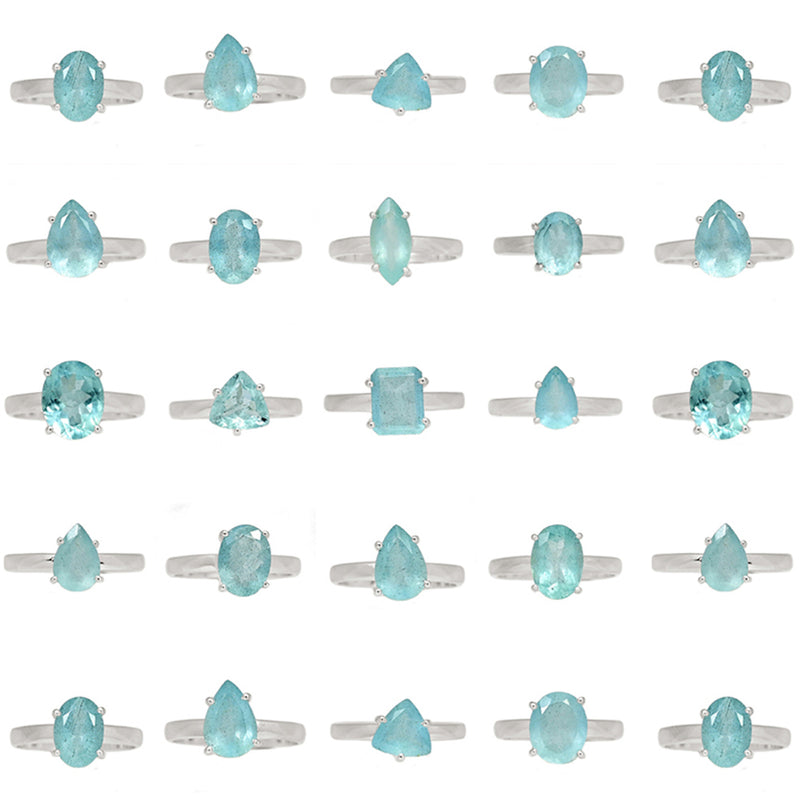 250 Grams Mix Lot - Claw Setting - Aquamarine Faceted Rings - GAQFR8