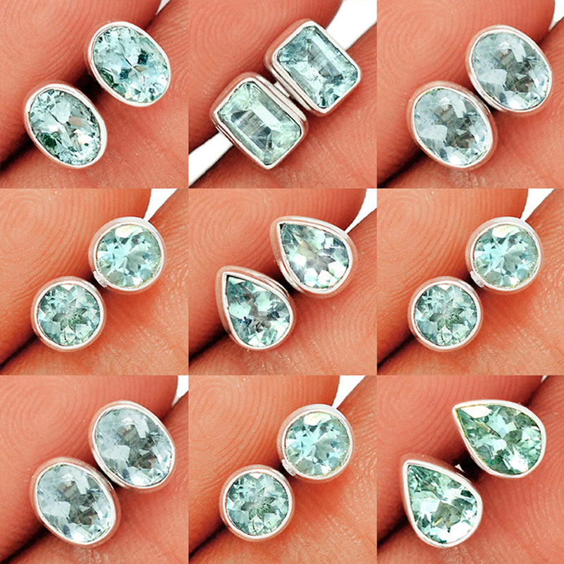 9 Pieces Mix Lot - Aquamarine Faceted Studs - GAQFS1