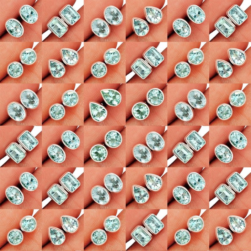 50 Pieces Mix Lot - Aquamarine Faceted Studs - GAQFS3
