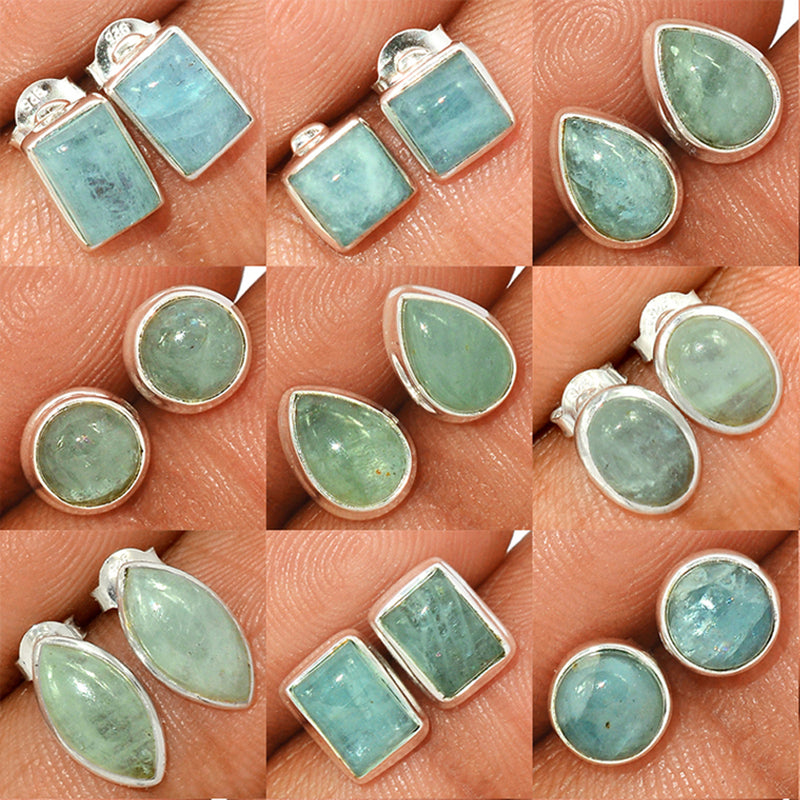 9 Pieces Mix Lot - Aquamarine Studs - GAQMS1