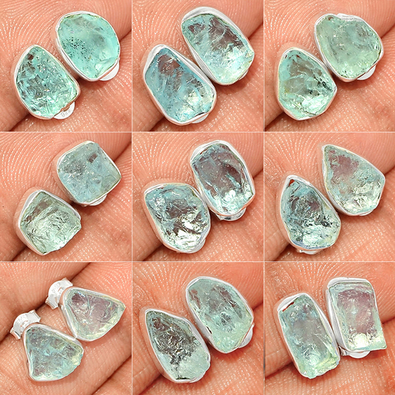 9 Pieces Mix Lot - Aquamarine Rough Studs - GAQRS1