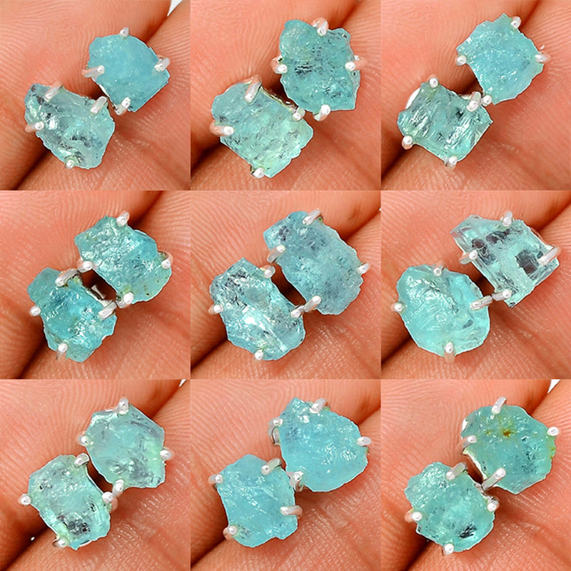9 Pieces Mix Lot - Claw Setting - Aquamarine Rough Studs - GAQRS4