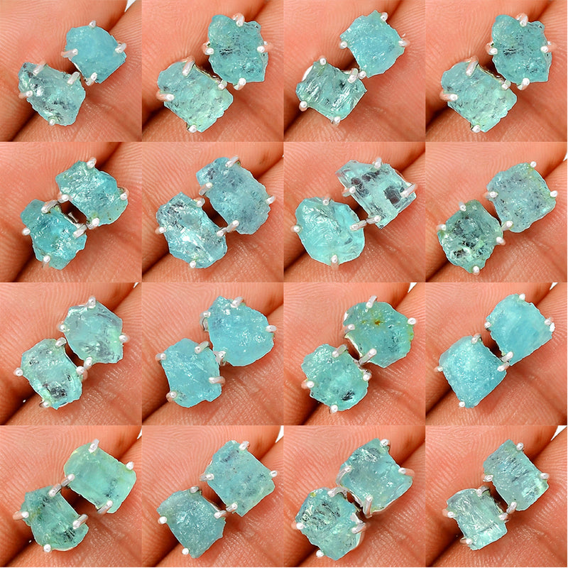 25 Pieces Mix Lot - Claw Setting - Aquamarine Rough Studs - GAQRS5