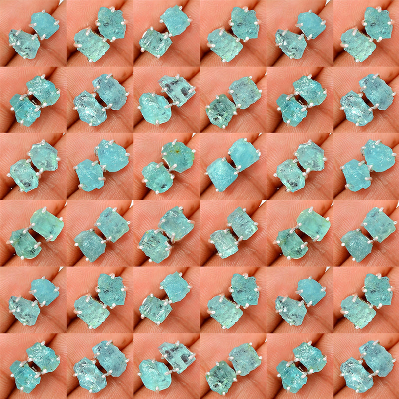 50 Pieces Mix Lot - Claw Setting - Aquamarine Rough Studs - GAQRS6