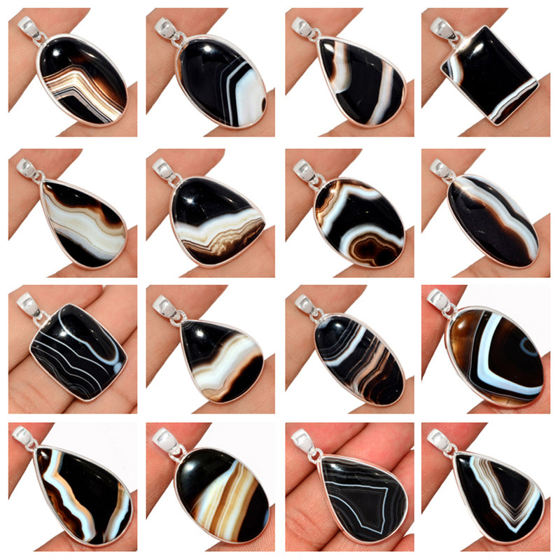 100 Grams Mix Lot - Black Banded Agate Pendants - GBBAP4