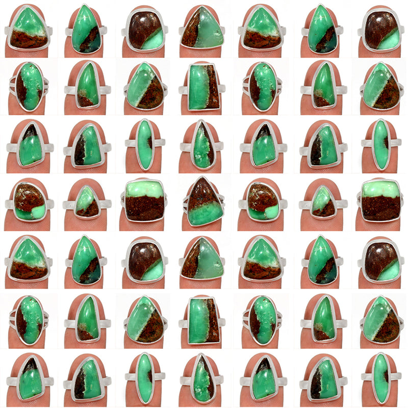 500 Grams Mix Lot - Boulder Chrysoprase Rings - GBCPR3