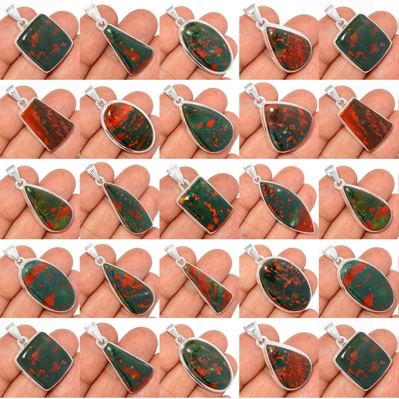 250 Grams Mix Lot - Blood Stone Pendants - GBDSP2