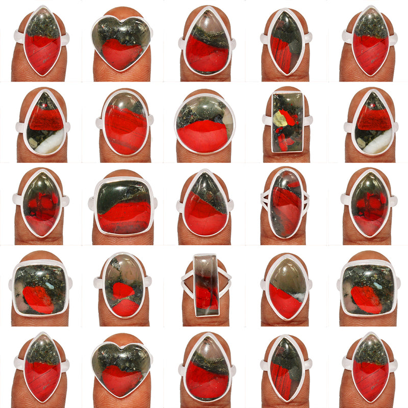 250 Grams Mix Lot - Blood Stone Rings - GBDSR2