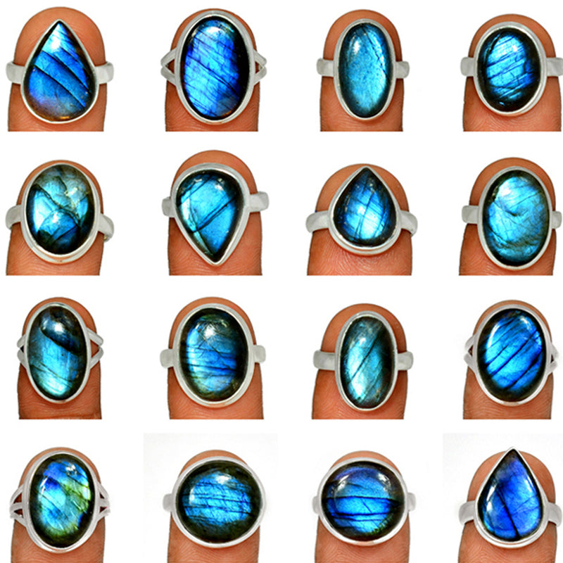 100 Grams Mix Lot - Blue Fire Labradorite Ring - GBFLR5