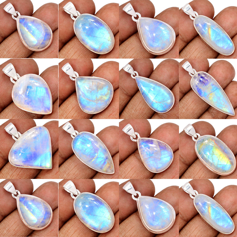 100 Grams Mix Lot - Blue Fire Rainbow Moonstone Pendants - GBFMP9