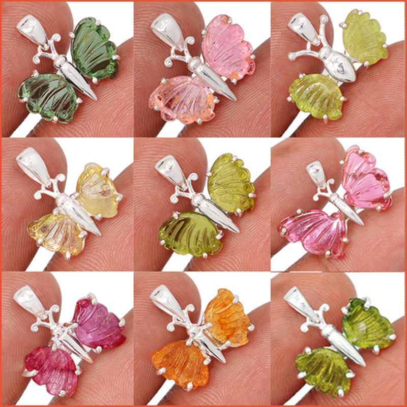 9 Pieces Mix Lot - Butterfly Tourmaline Pendants - GBFTP2