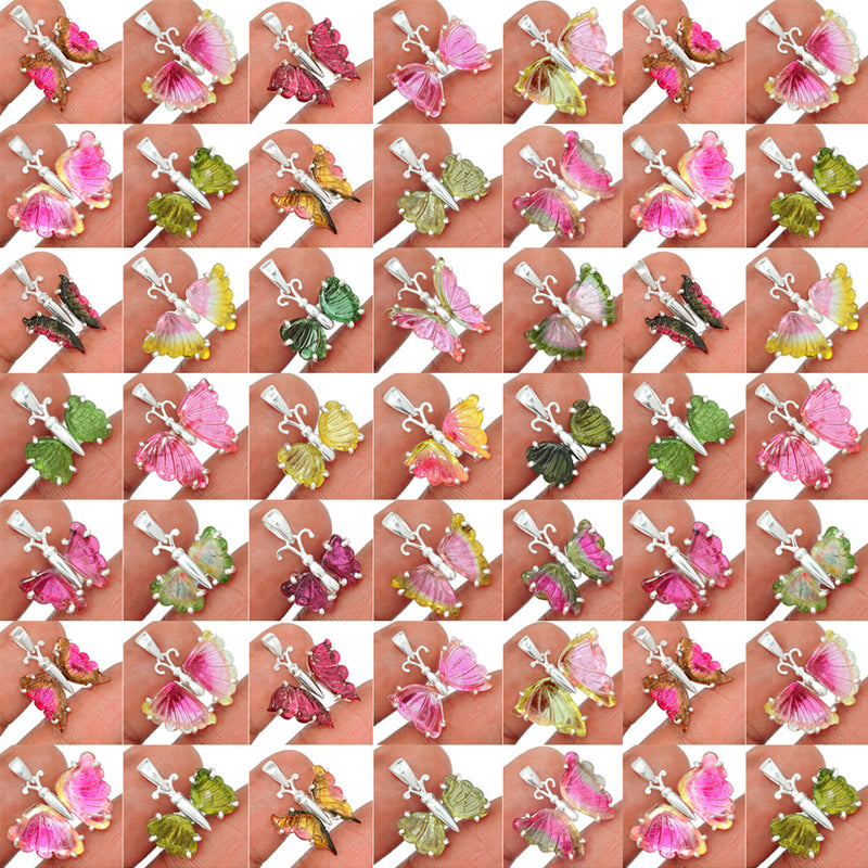 50 Pieces Mix Lot - Butterfly Tourmaline Pendants - GBFTP3