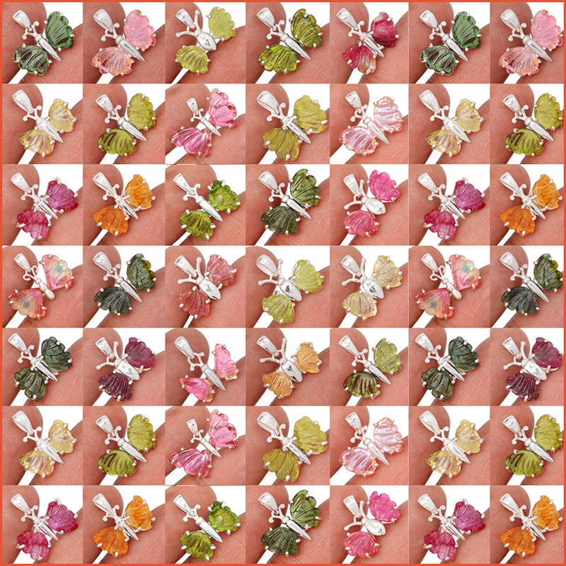 50 Pieces Mix Lot - Butterfly Tourmaline Pendants - GBFTP3