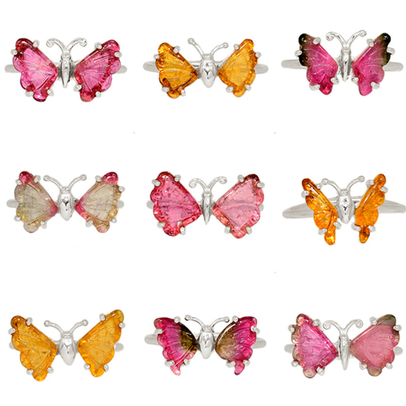 9 Pieces Mix Lot - Butterfly Tourmaline Ring - GBFTR2