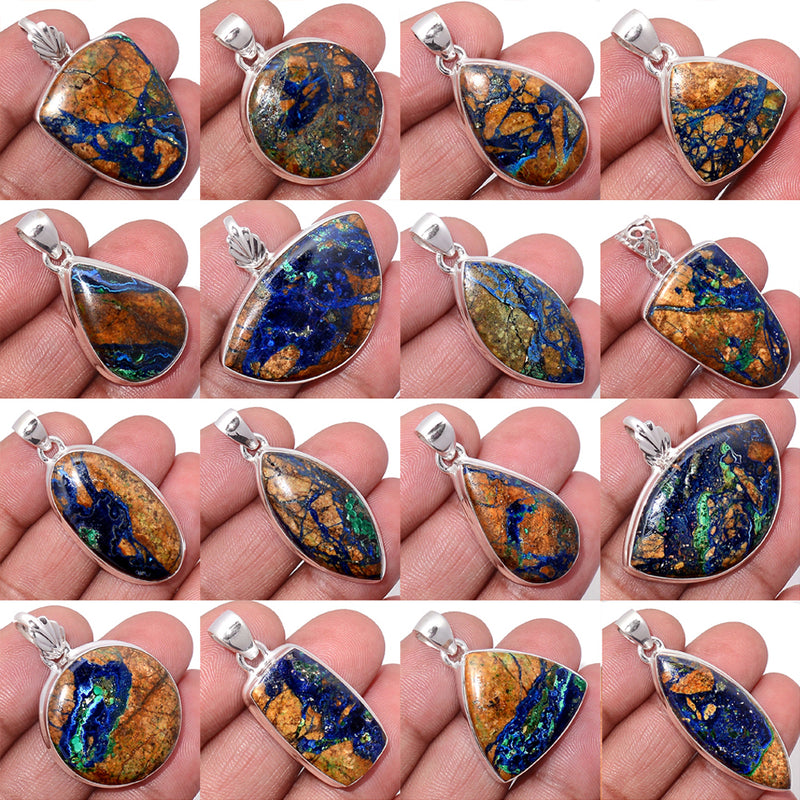 100 Grams Mix Lot - Boulder Azurite In Malachite Pendants - GBIMP1