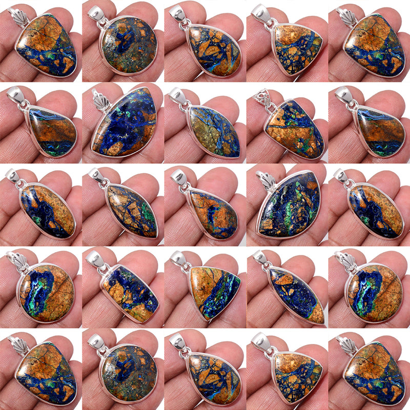 250 Grams Mix Lot - Boulder Azurite In Malachite Pendants - GBIMP2
