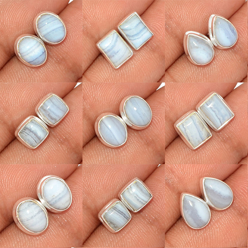 9 Pieces Mix Lot - Blue Lace Agate Studs - GBLAS1