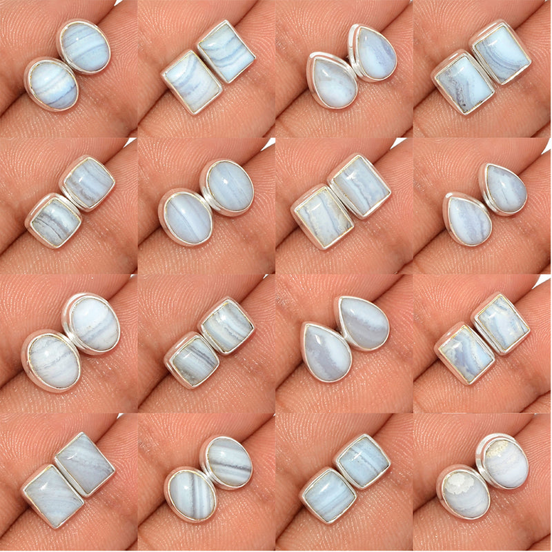 25 Pieces Mix Lot - Blue Lace Agate Studs - GBLAS2