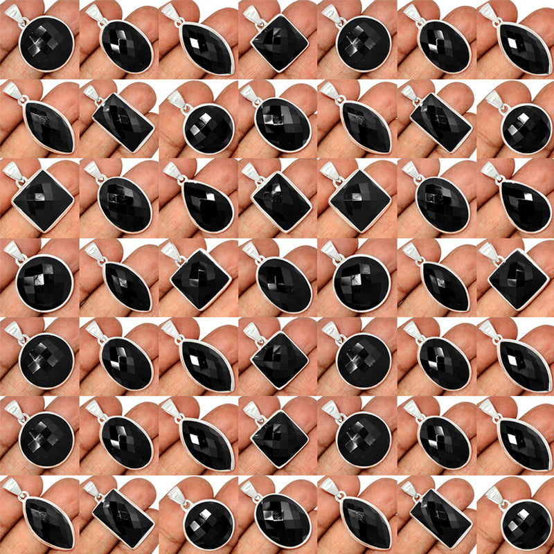 500 Grams Mix Lot - Black Onyx Faceted Pendants - GBOFP3