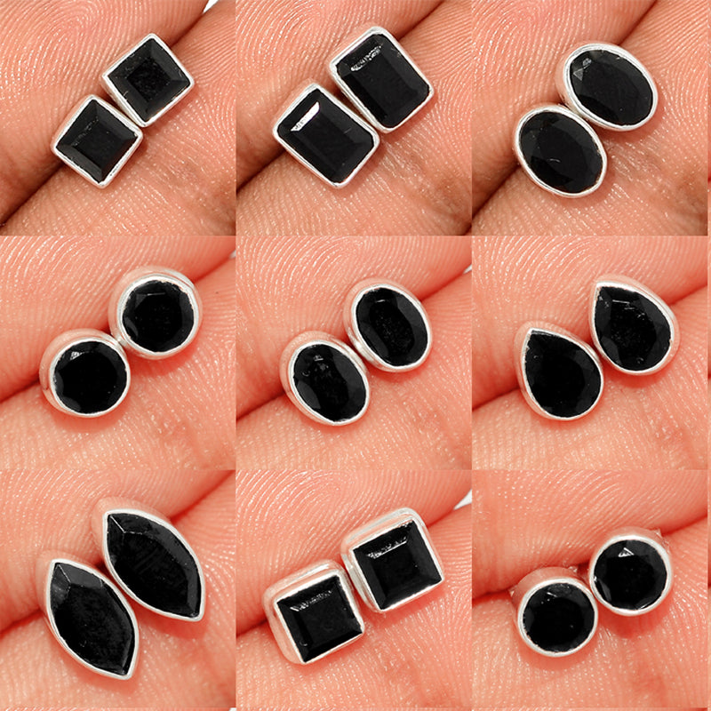 9 Pieces Mix Lot - Black Onyx Faceted Studs - GBOFS1