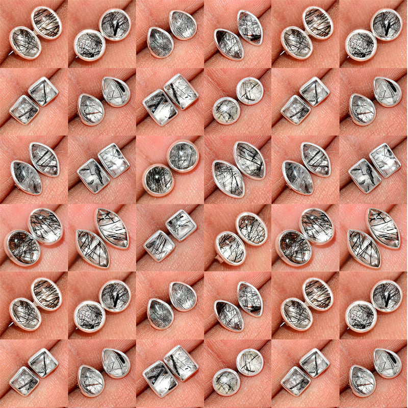 50 Pieces Mix Lot - Black Rutilated Quartz Studs - GBRUS3