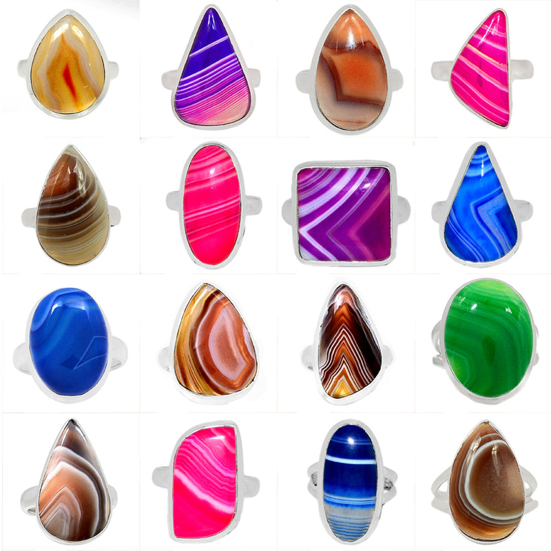 100 Grams Mix Lot - Botswana Agate Rings - GBSAR1