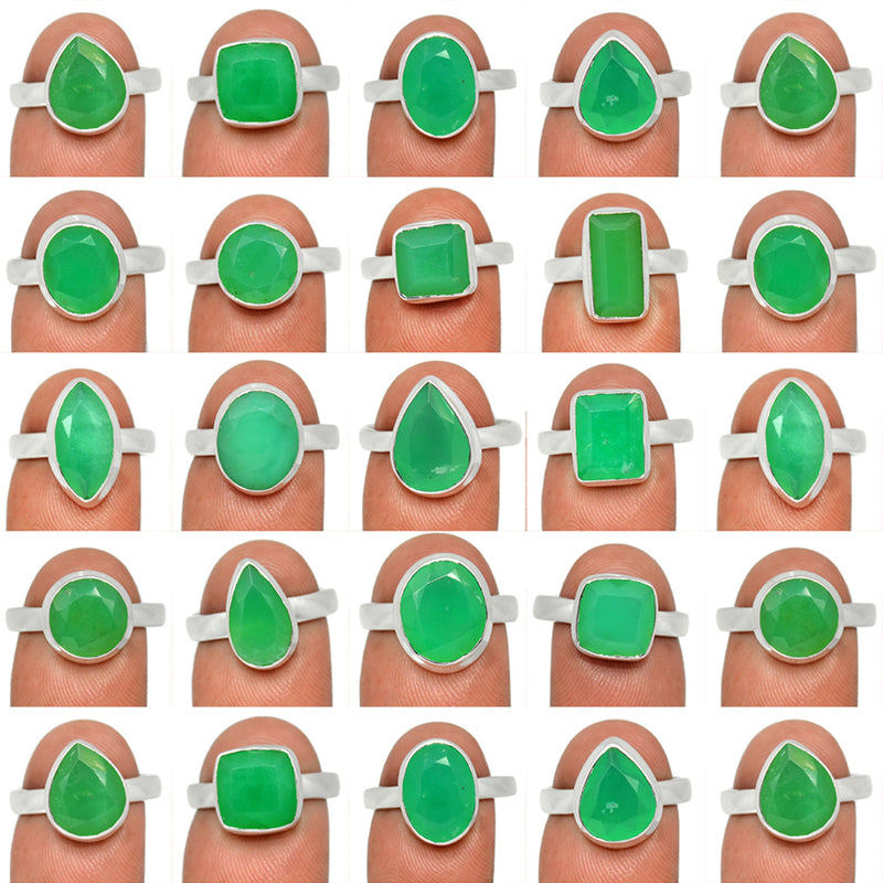 250 Grams Mix Lot - Chrysoprase Faceted Rings - GCPFR2