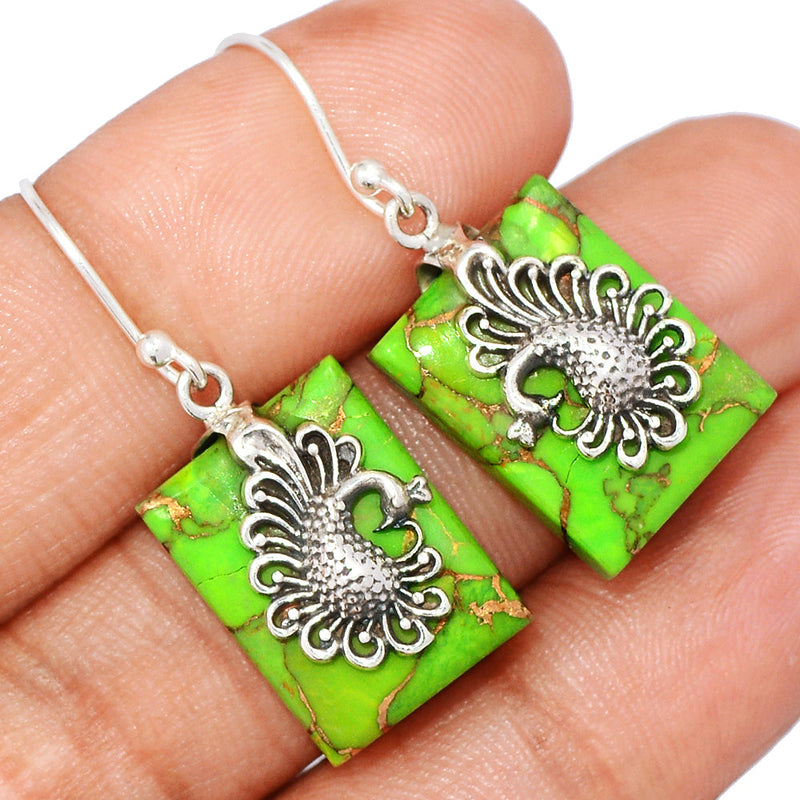1.3" Peacock - Green Copper Turquoise Earrings - GCTE790