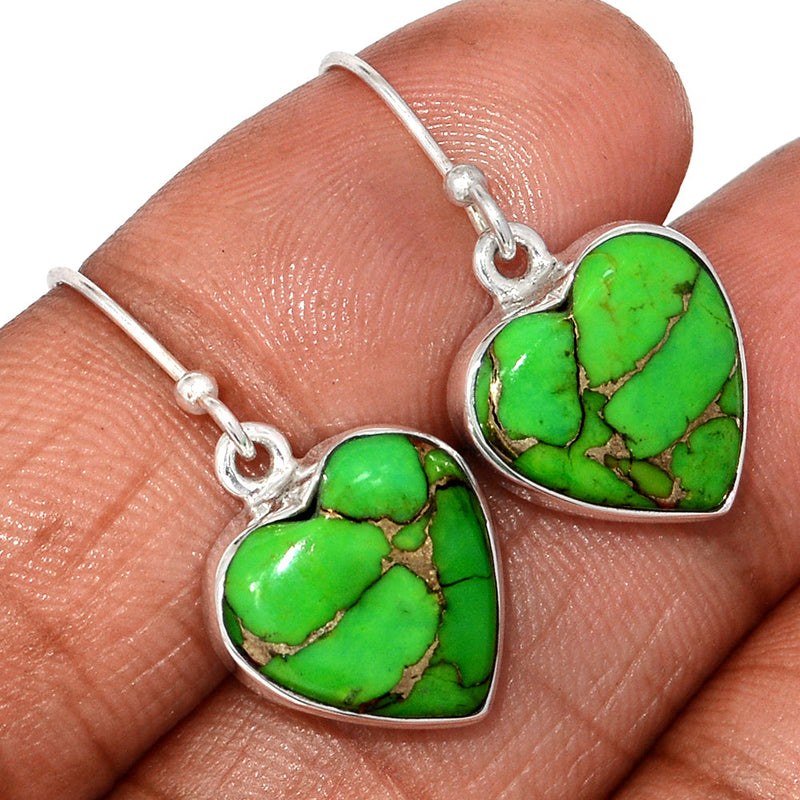 1.2" Heart - Green Copper Turquoise Earrings - GCTE802