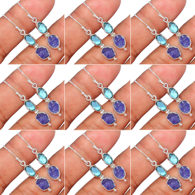 10 Pieces Mix Lot - Tanzanite Rough & Neon Blue Apatite Earrings - GDSNE22