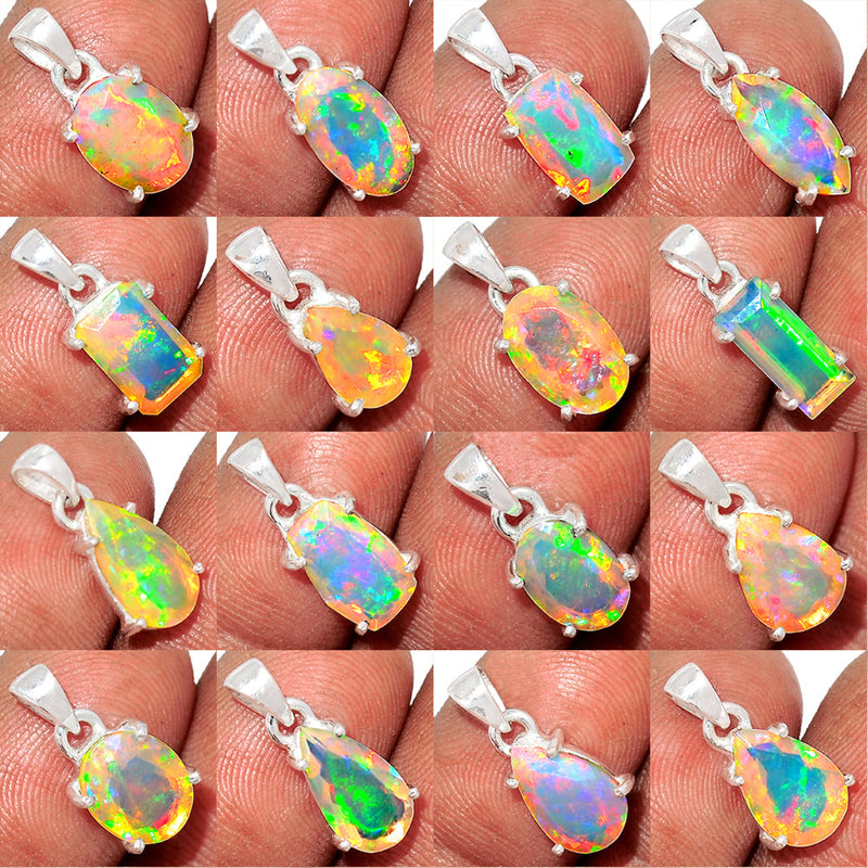 25 Pieces Mix Lot - Claw Setting - Ethiopian Opal Faceted Pendants - GEOFP5