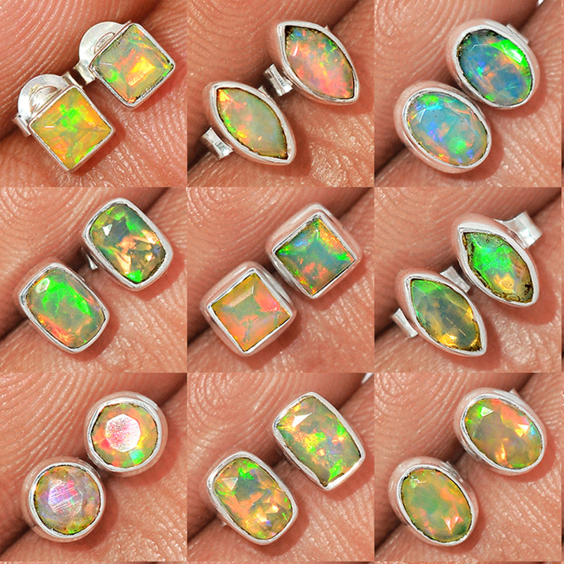 9 Pieces Mix Lot - Ethiopian Opal Faceted Studs - GEOFS1