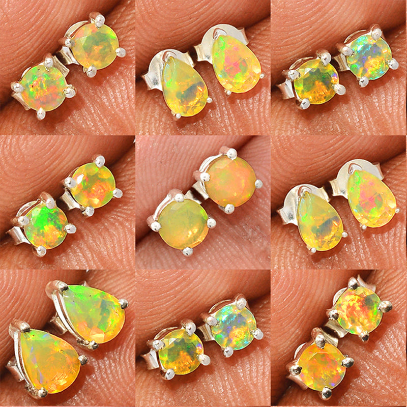 9 Pieces Mix Lot - Claw Setting - Ethiopian Opal Faceted Studs - GEOFS4