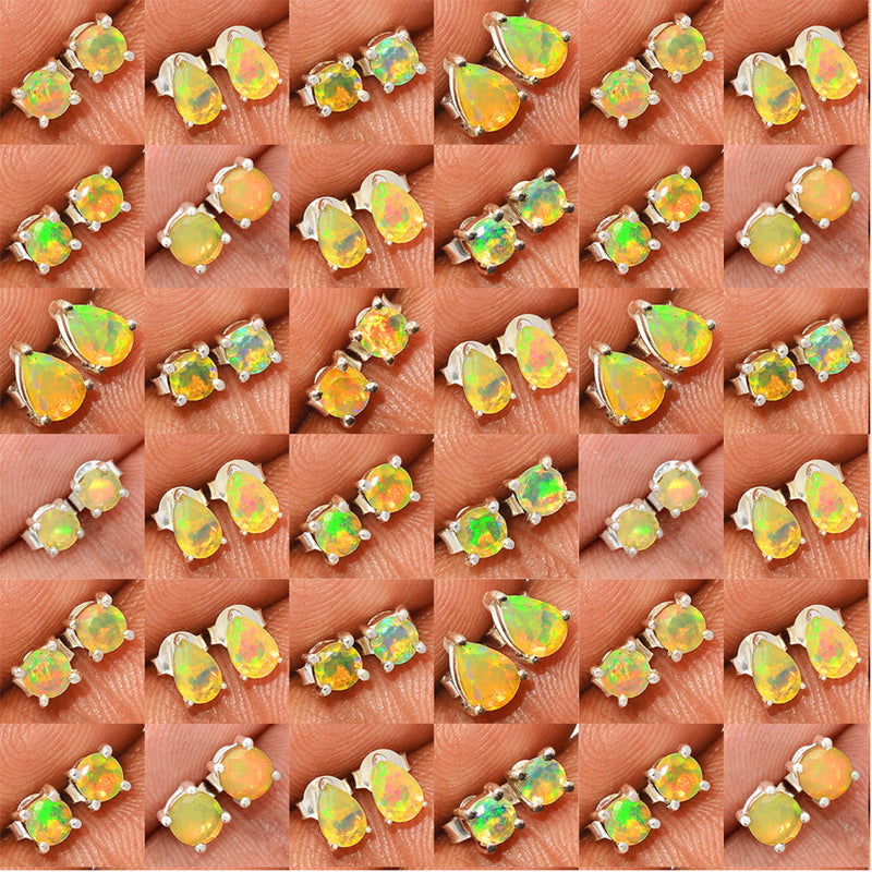 50 Pieces Mix Lot - Claw Setting - Ethiopian Opal Faceted Studs - GEOFS6